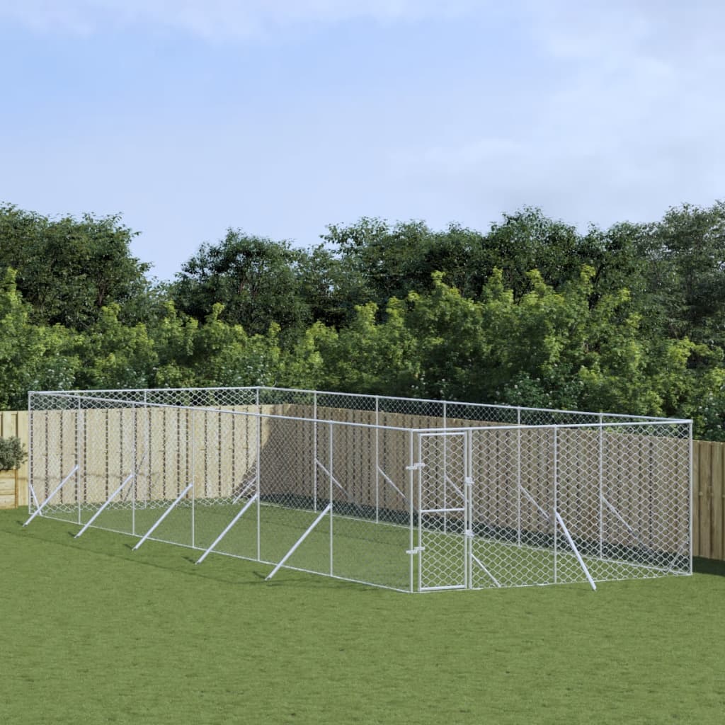 Hondenkennel voor buiten 4x16x2 m gegalvaniseerd staal zilver