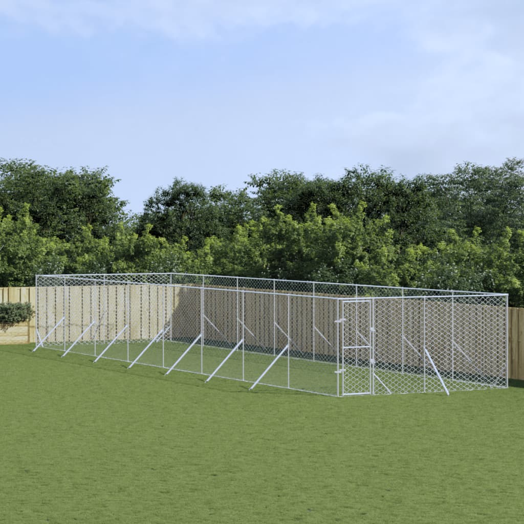 Hondenkennel voor buiten 4x16x2 m gegalvaniseerd staal zilver