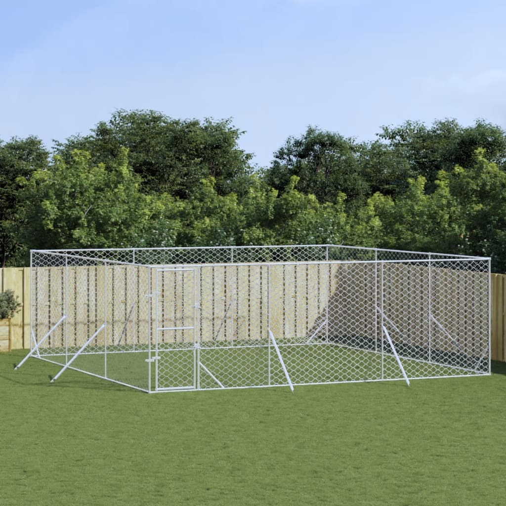 Hondenkennel voor buiten 4x16x2 m gegalvaniseerd staal zilver