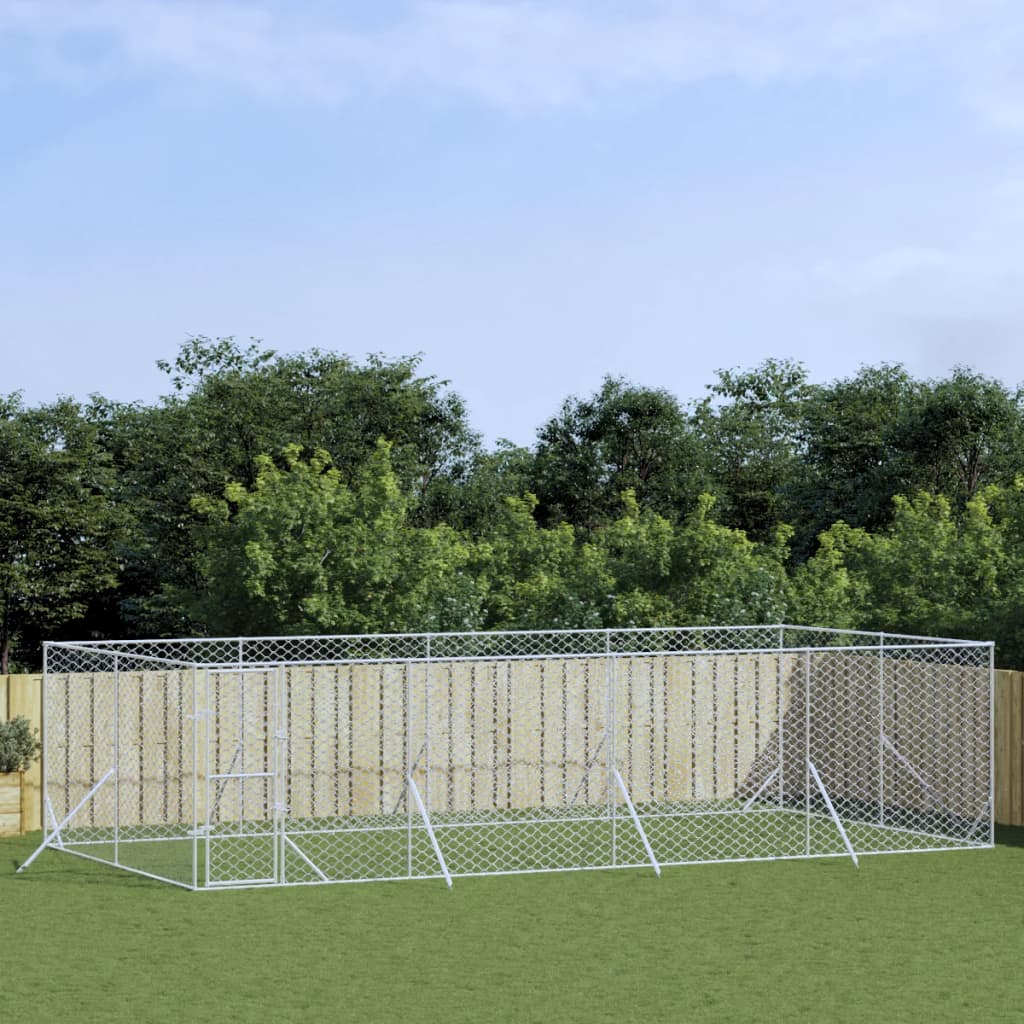 Hondenkennel voor buiten 4x16x2 m gegalvaniseerd staal zilver