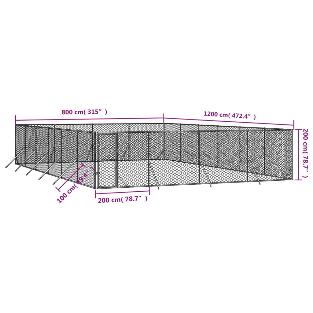 Hondenkennel voor buiten 4x16x2 m gegalvaniseerd staal zilver