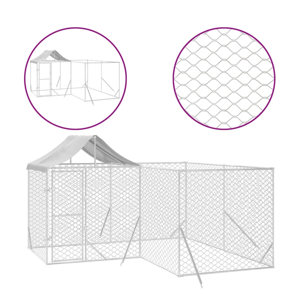 Hondenkennel met dak 10x6x2,5 m gegalvaniseerd staal zilver