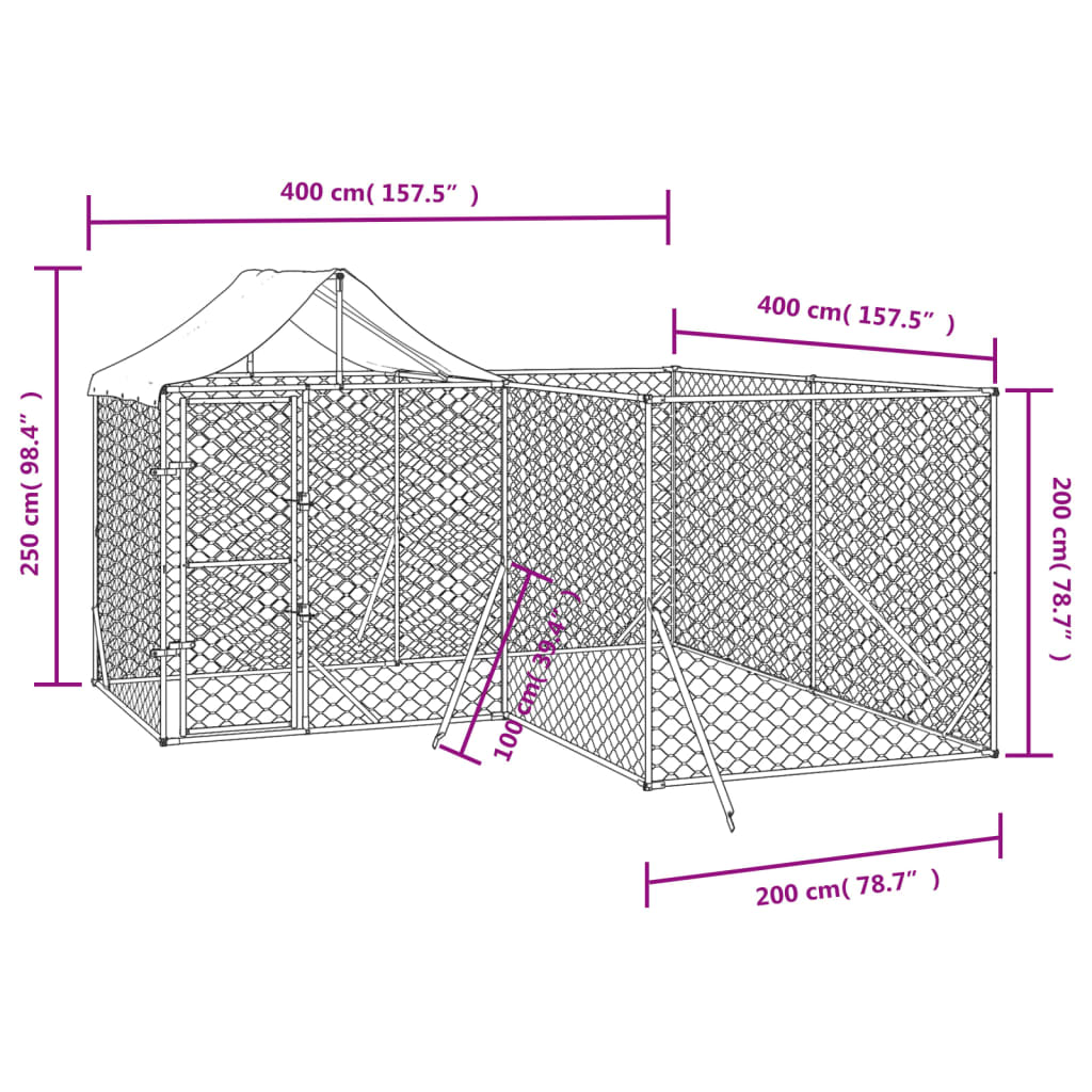 Hondenkennel met dak 10x6x2,5 m gegalvaniseerd staal zilver