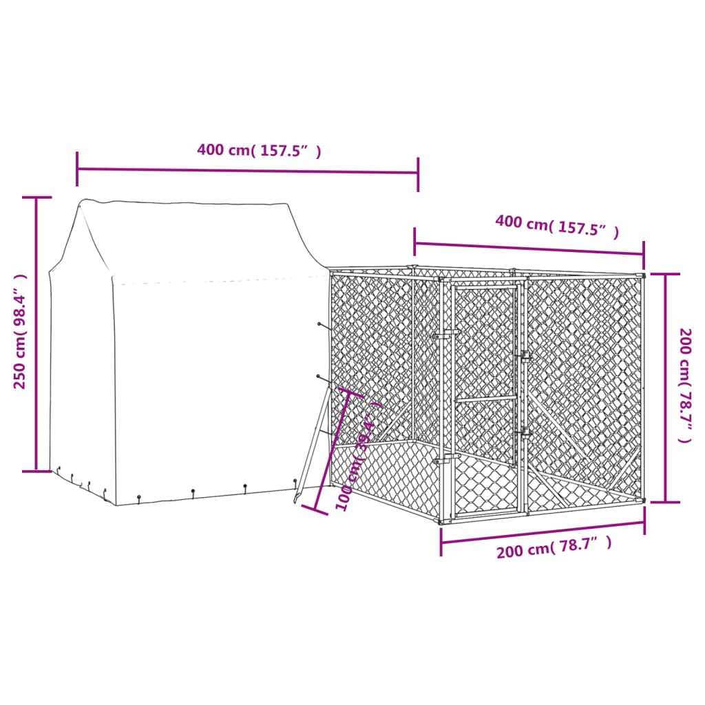 Hondenkennel met dak 10x6x2,5 m gegalvaniseerd staal zilver