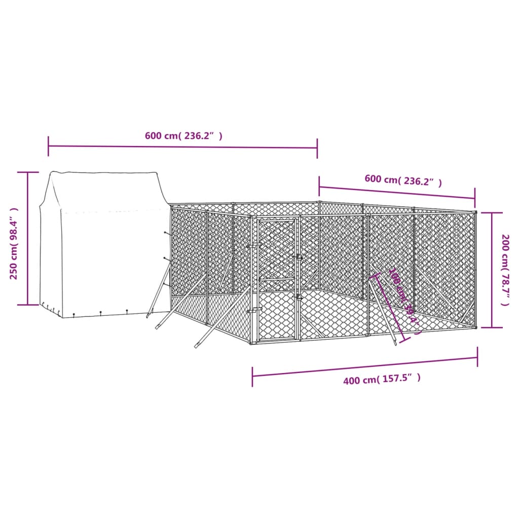 Hondenkennel met dak 10x6x2,5 m gegalvaniseerd staal zilver