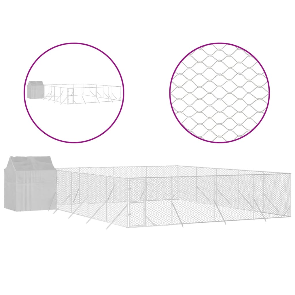 Hondenkennel met dak 10x6x2,5 m gegalvaniseerd staal zilver