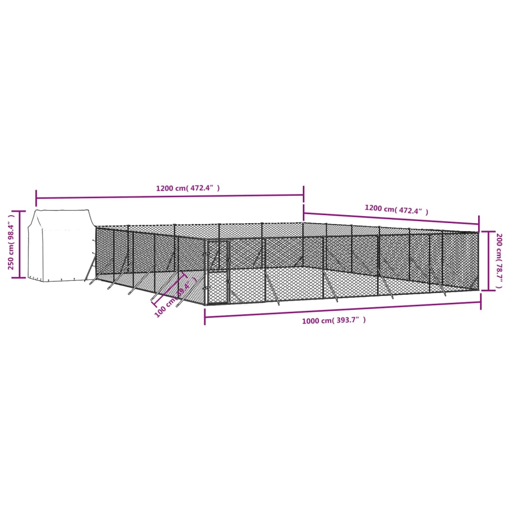 Hondenkennel met dak 10x6x2,5 m gegalvaniseerd staal zilver