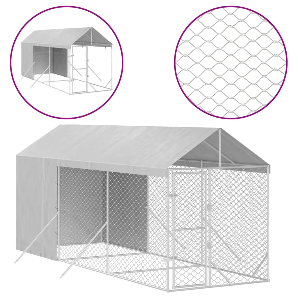 Hondenkennel met dak 2x14x2,5 m gegalvaniseerd staal zilver