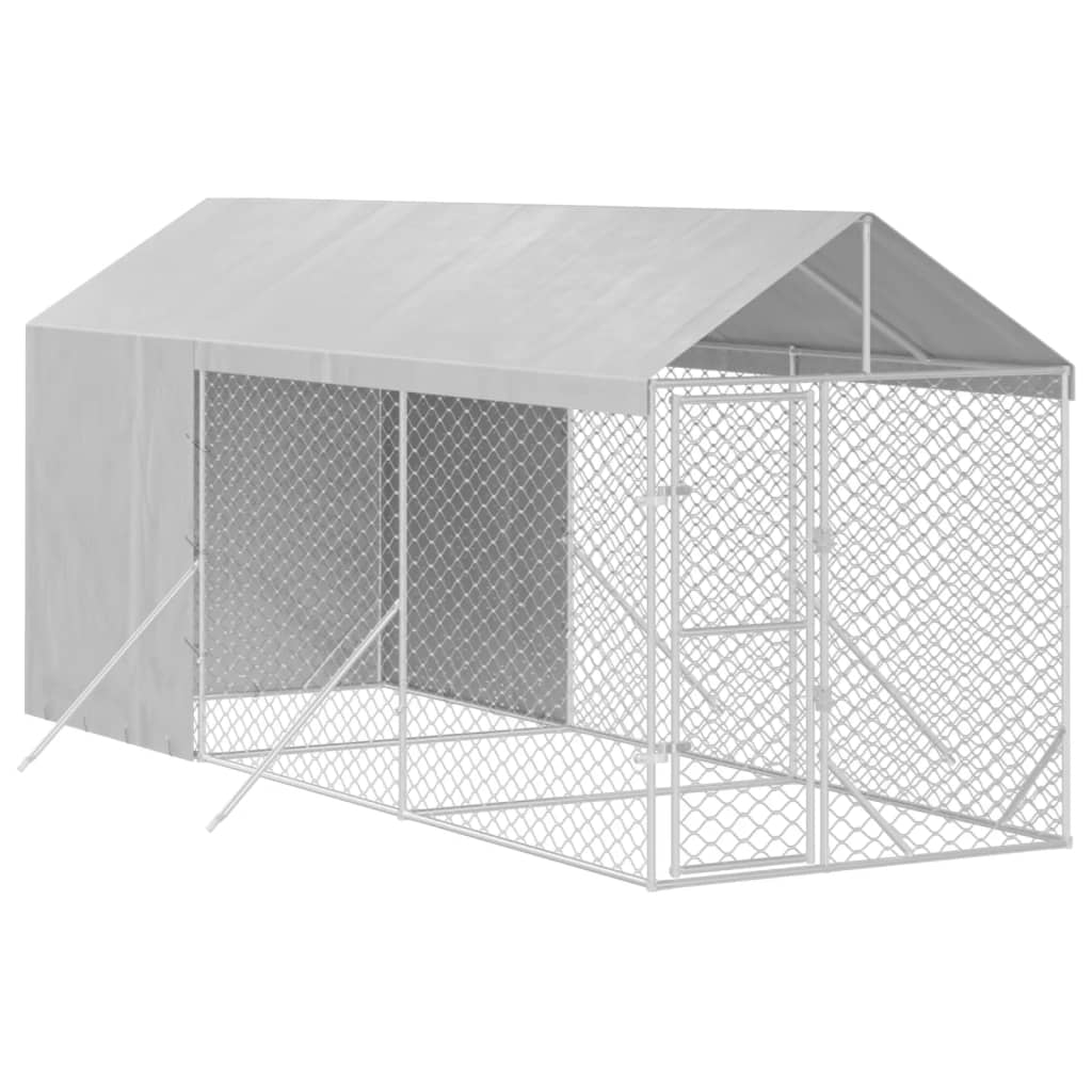 Hondenkennel met dak 2x14x2,5 m gegalvaniseerd staal zilver