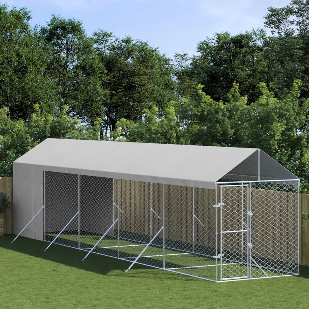 Hondenkennel met dak 2x14x2,5 m gegalvaniseerd staal zilver