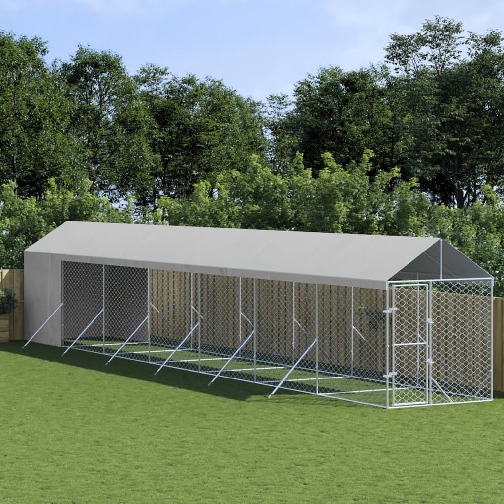 Hondenkennel met dak 2x14x2,5 m gegalvaniseerd staal zilver