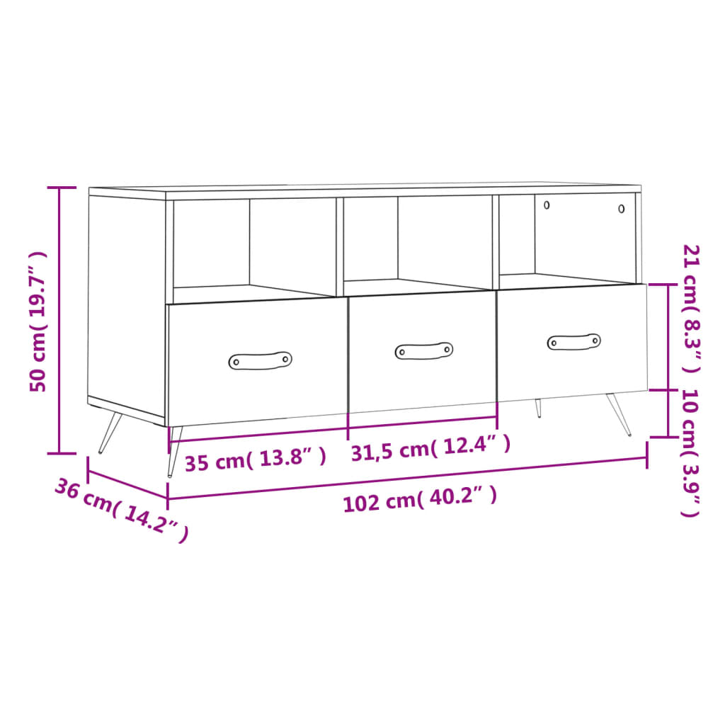 Tv-meubel 102x36x50 cm bewerkt hout bruin eikenkleur