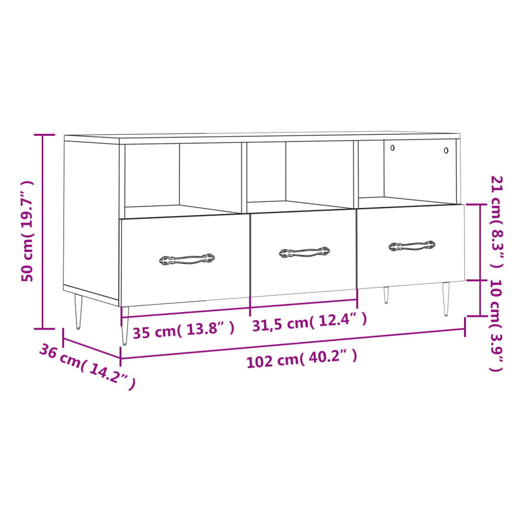 Tv-meubel 102x36x50 cm bewerkt hout