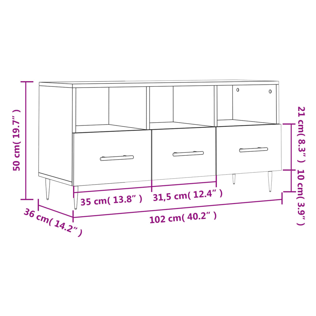 Tv-meubel 102x36x50 cm bewerkt hout eikenkleurig