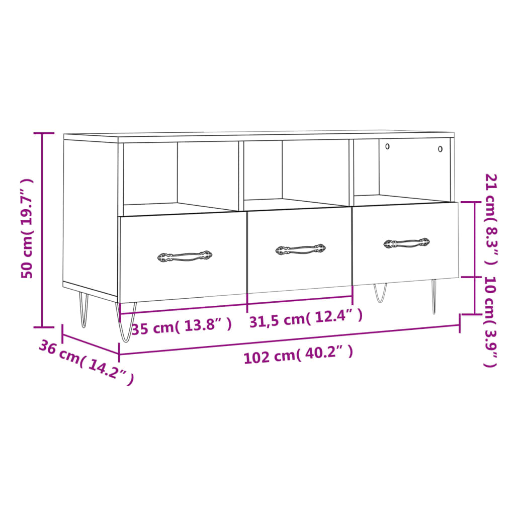 Tv-meubel 102x36x50 cm bewerkt hout