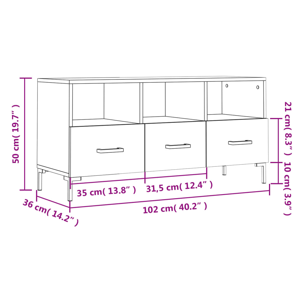 Tv-meubel 102x36x50 cm bewerkt hout eikenkleurig