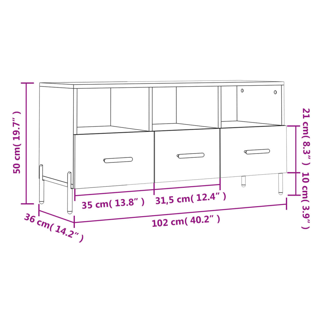 Tv-meubel 102x36x50 cm bewerkt hout eikenkleurig