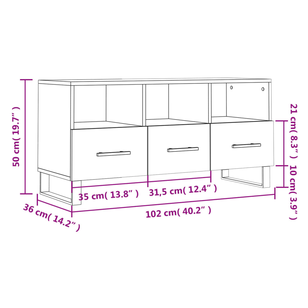 Tv-meubel 102x36x50 cm bewerkt hout eikenkleurig