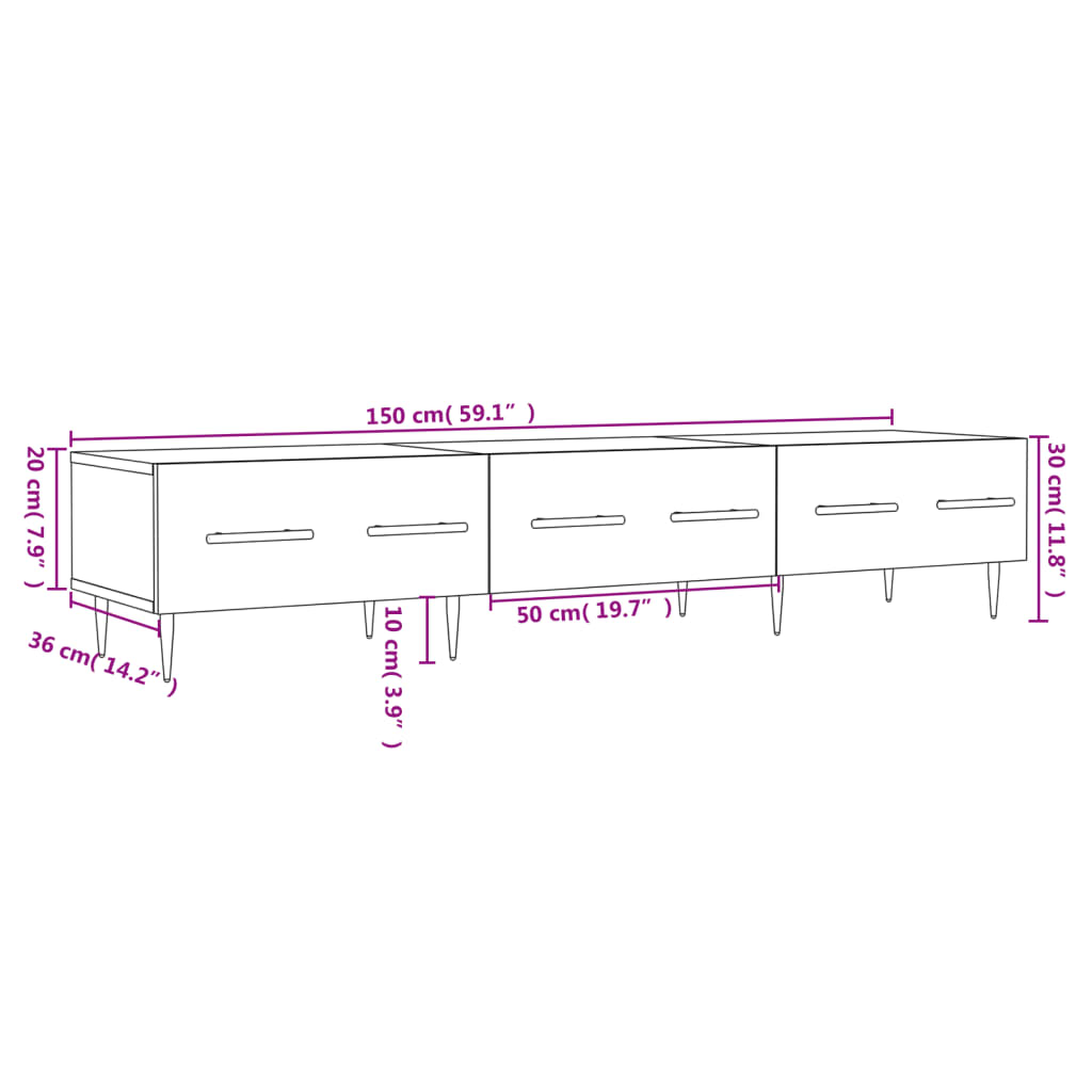 Tv-meubel 150x36x30 cm bewerkt hout