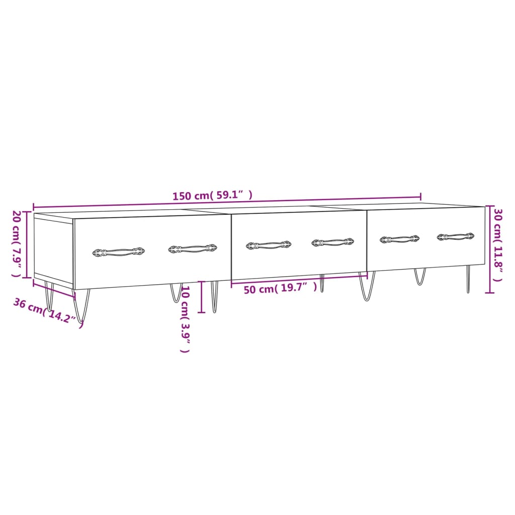 Tv-meubel 150x36x30 cm bewerkt hout eikenkleurig