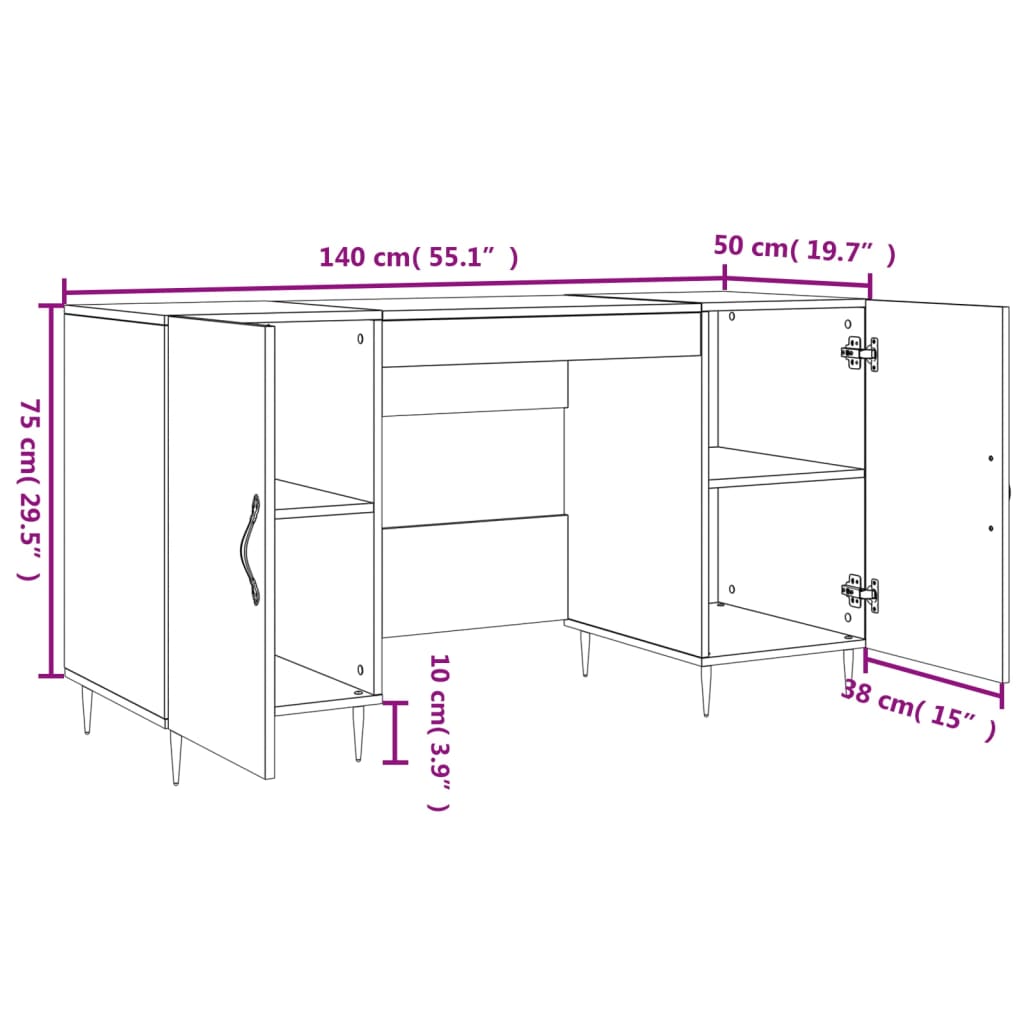 Bureau 140x50x75 cm bewerkt hout eikenkleurig