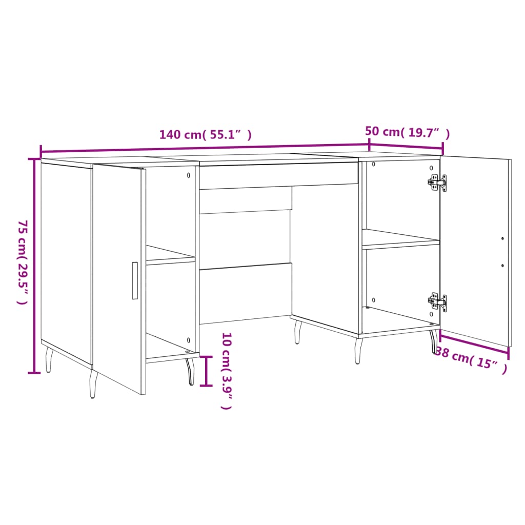 Bureau 140x50x75 cm bewerkt hout bruin eikenkleur