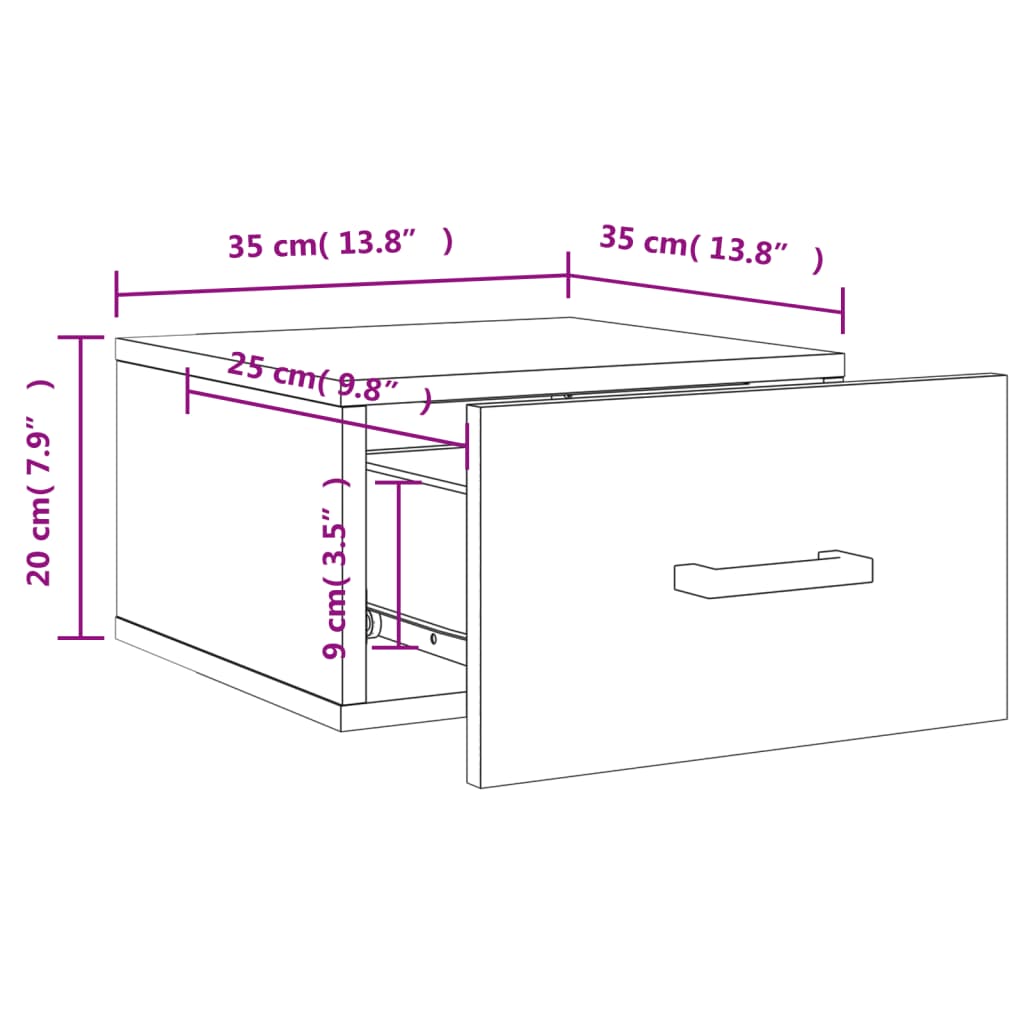 Nachtkastjes 2 st wandgemonteerd 35x35x20 cm bruin eikenkleur