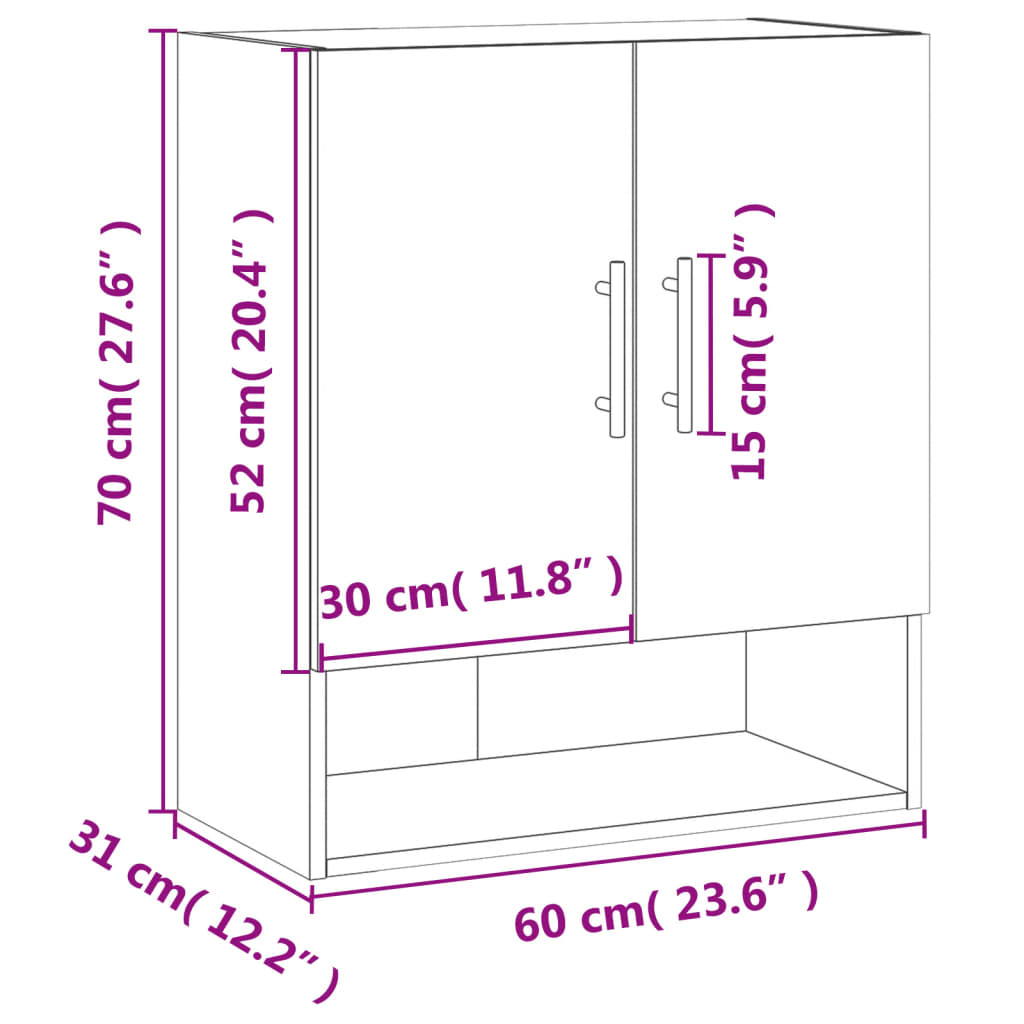 Wandkast 60x31x70 cm bewerkt hout