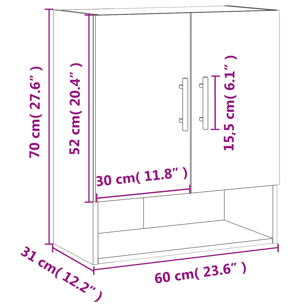 Wandkast 60x31x70 cm bewerkt hout artisanaal eikenkleur