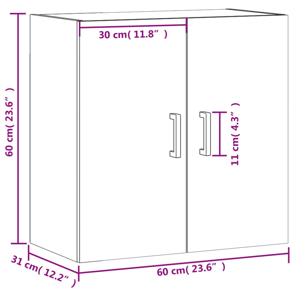 Wandkast 60x31x60 cm bewerkt hout hoogglans wit