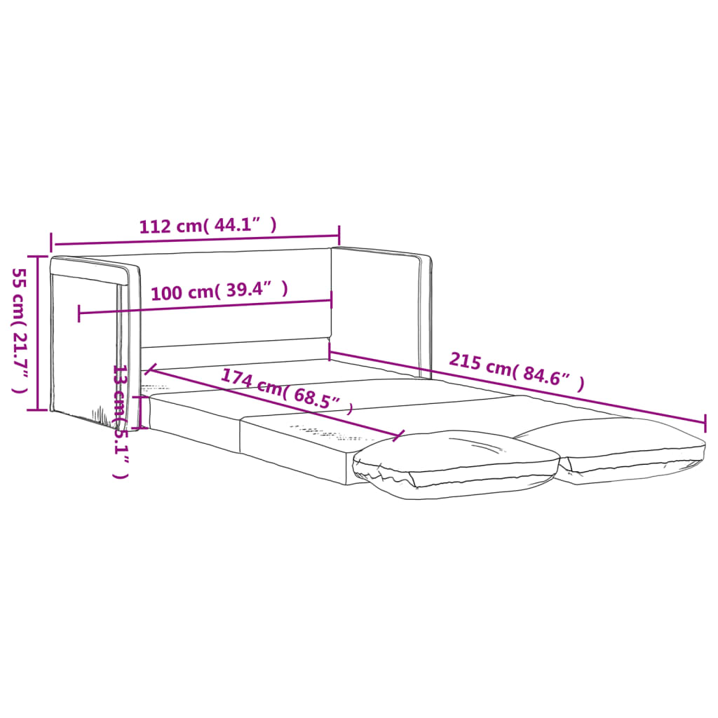 Slaapbank vloermodel 2-in-1 112x174x55 cm stof crèmekleurig