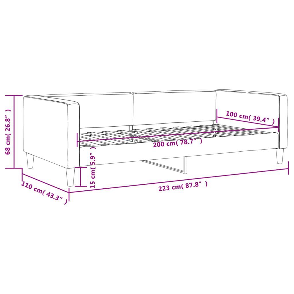 Slaapbank met onderschuifbed 90x190 cm stof