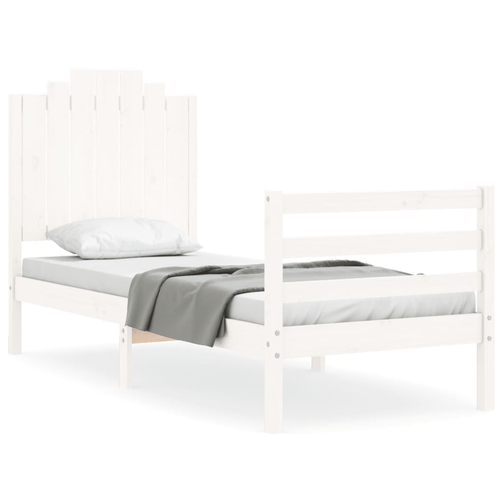 Bedframe met hoofdbord massief hout wit 100x200 cm