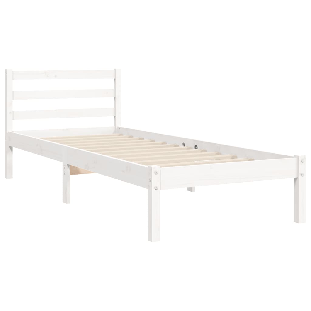 Bedframe met hoofdbord massief hout wit 100x200 cm