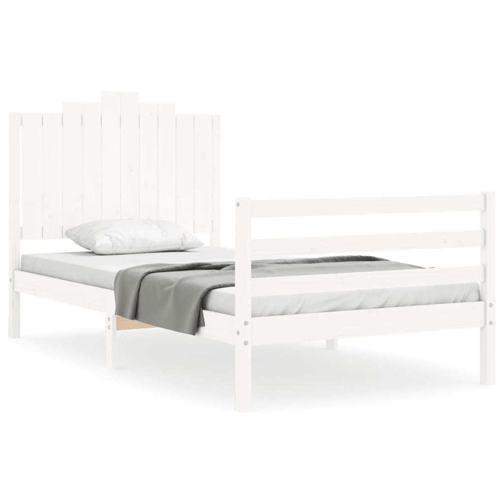 Bedframe met hoofdbord massief hout wit 100x200 cm