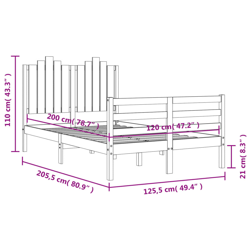 Bedframe met hoofdbord massief hout wit 100x200 cm