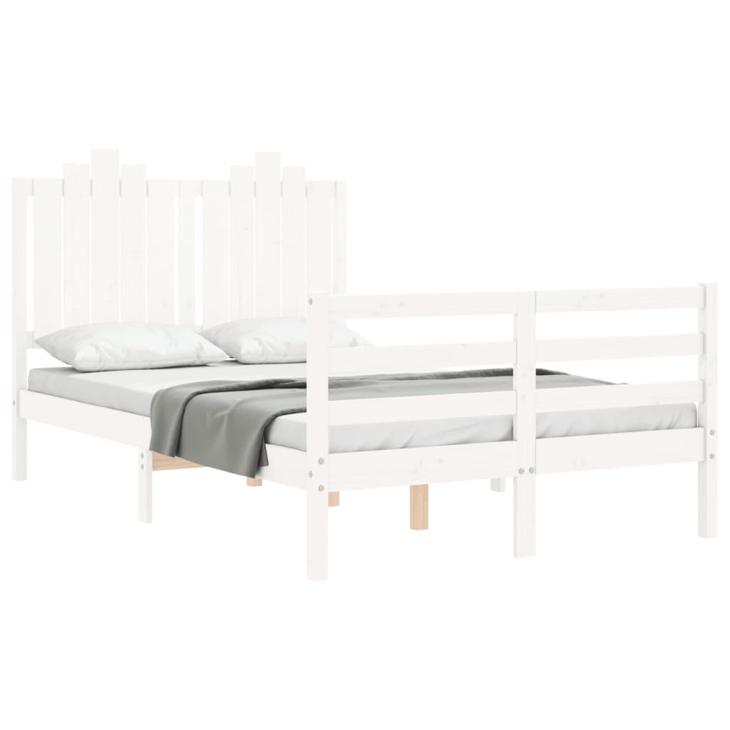 Bedframe met hoofdbord massief hout wit 100x200 cm