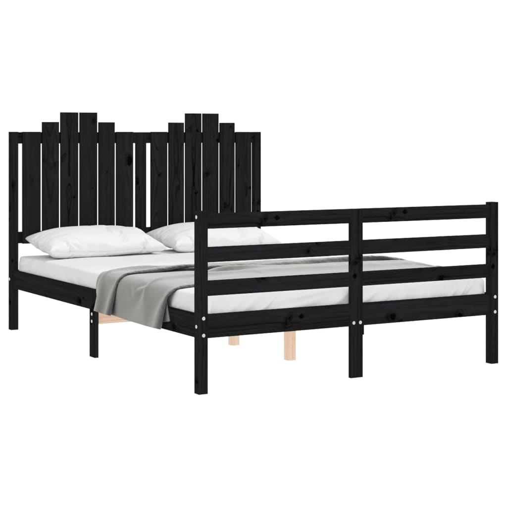 Bedframe met hoofdbord massief hout wit 100x200 cm