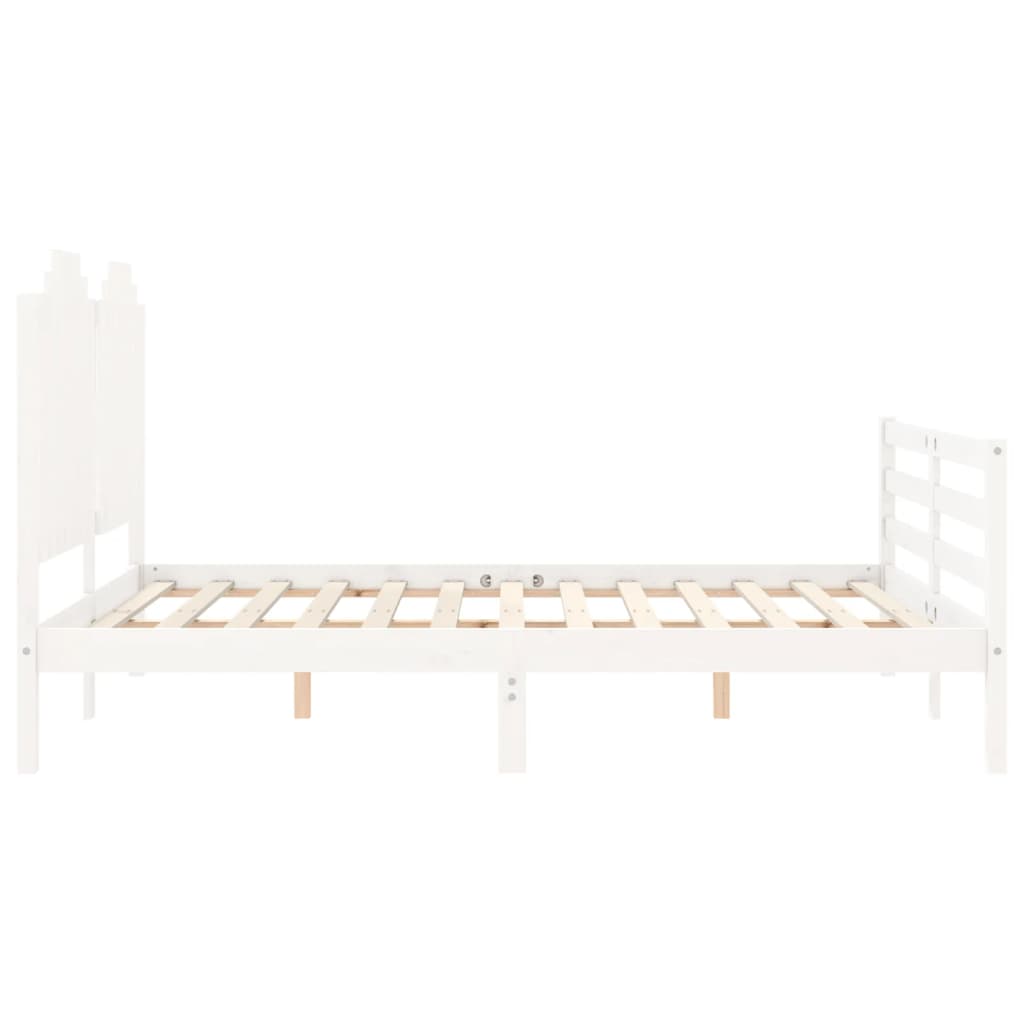 Bedframe met hoofdbord massief hout wit 100x200 cm