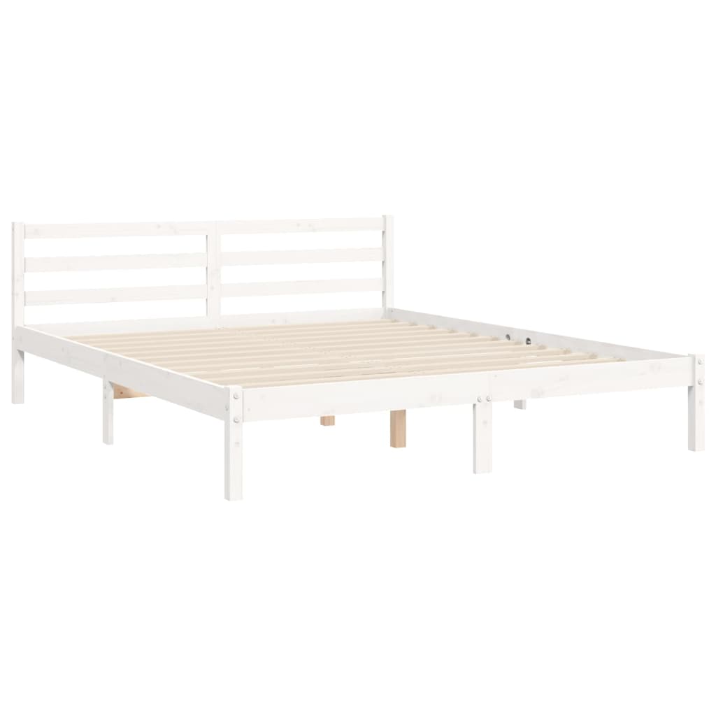 Bedframe met hoofdbord massief hout wit 100x200 cm