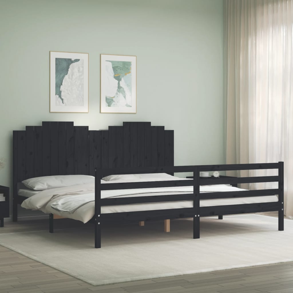 Bedframe met hoofdbord massief hout wit 100x200 cm