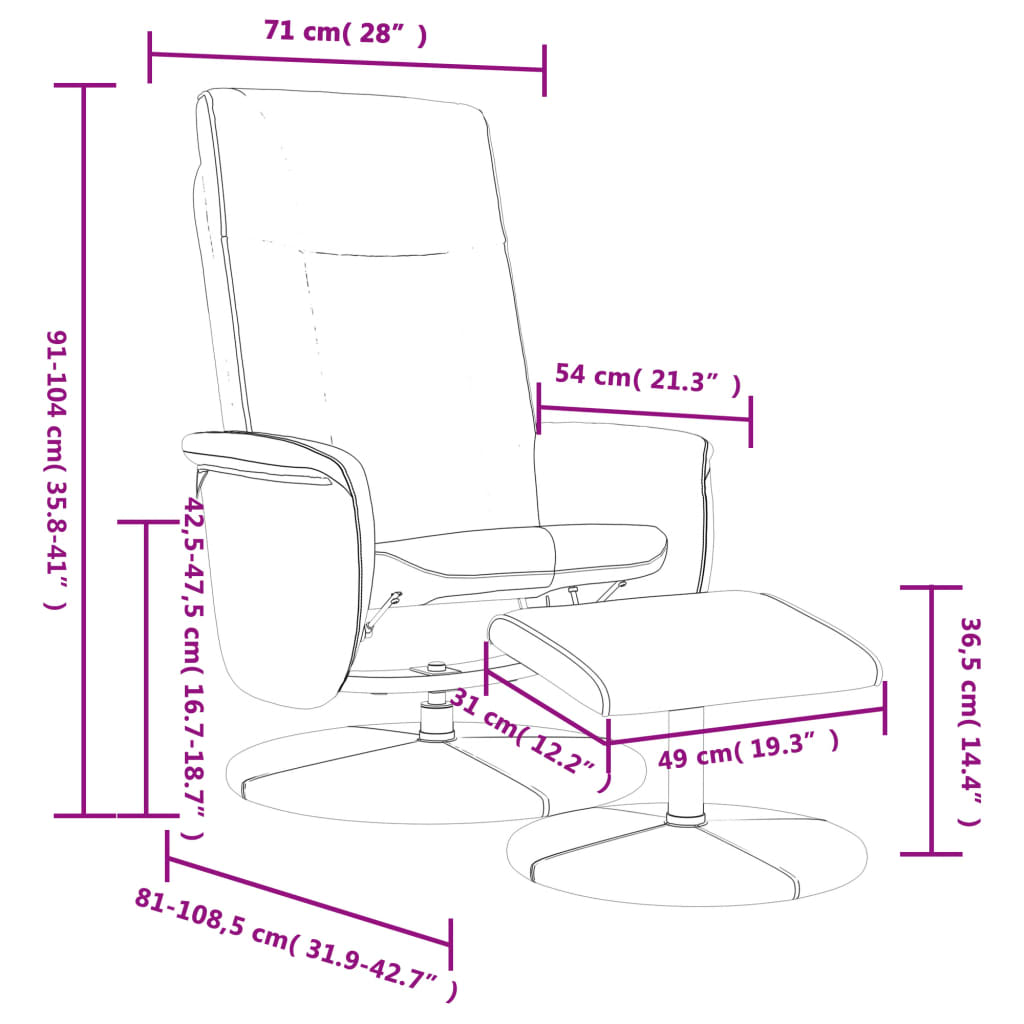 Fauteuil verstelbaar met voetenbankje kunstleer