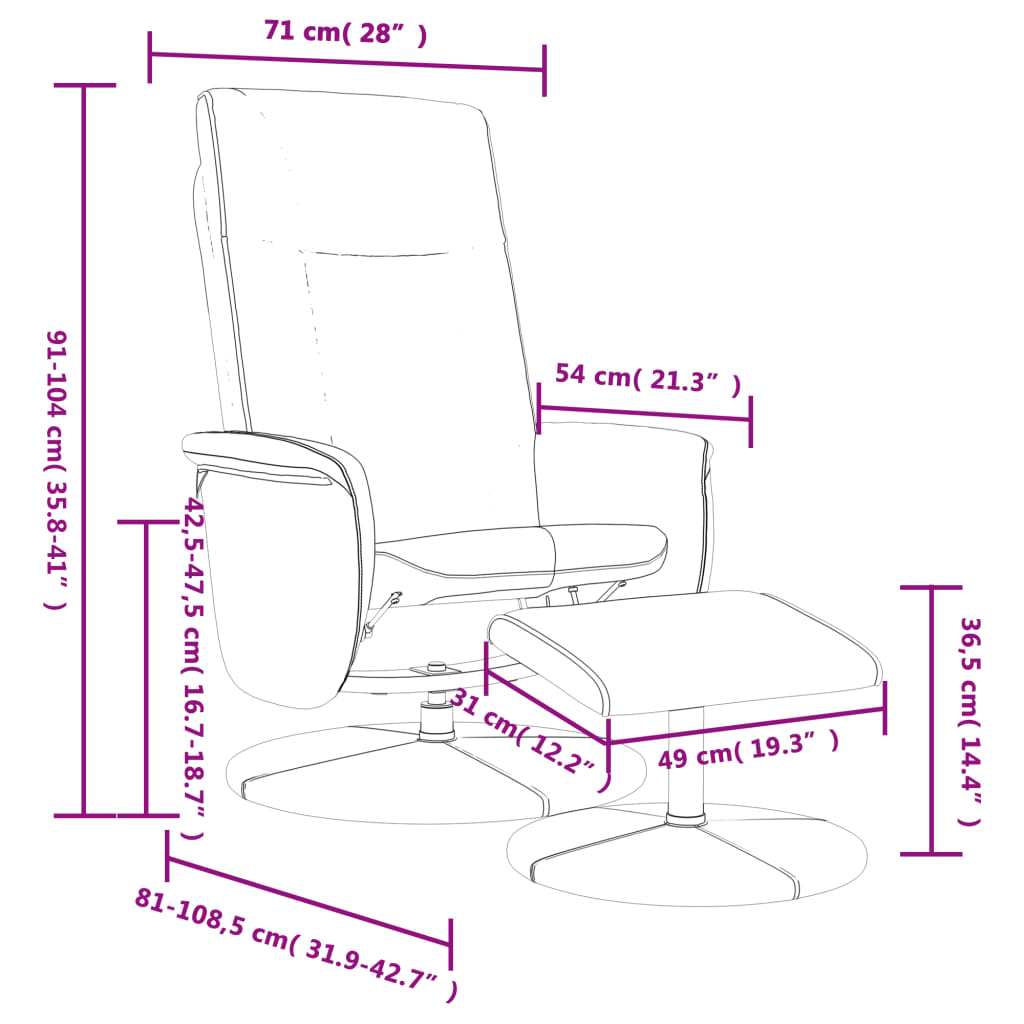 Fauteuil verstelbaar met voetenbankje kunstleer