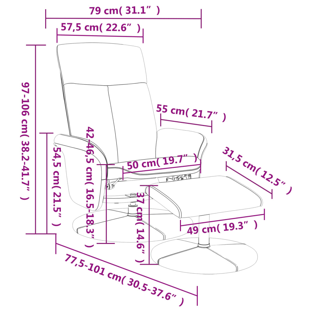 Fauteuil verstelbaar met voetenbank stof