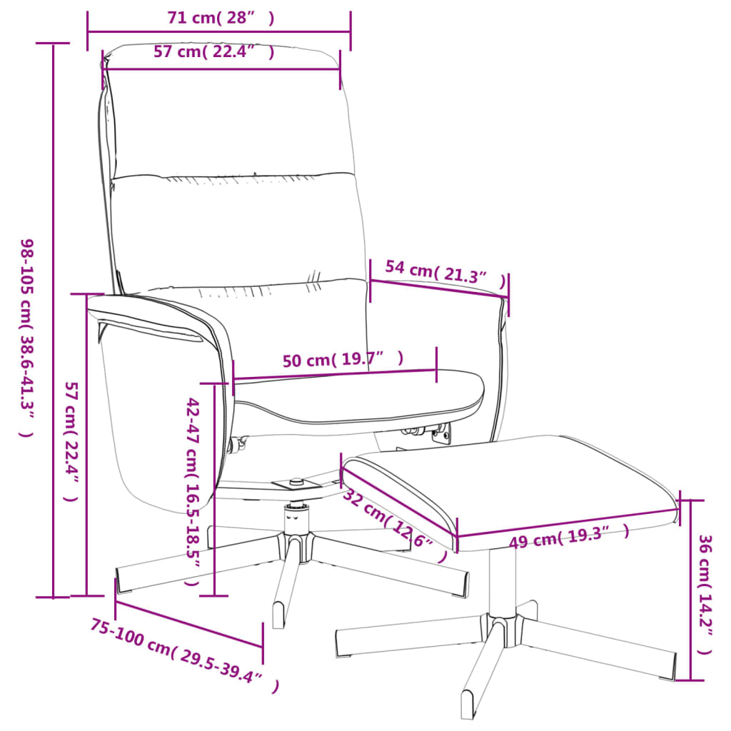 Fauteuil verstelbaar met voetenbank stof