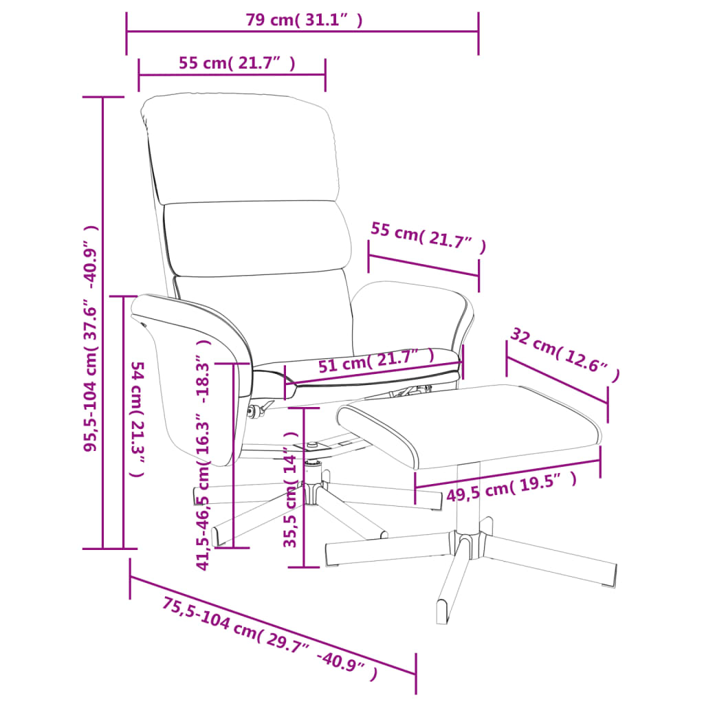 Fauteuil verstelbaar met voetenbank stof