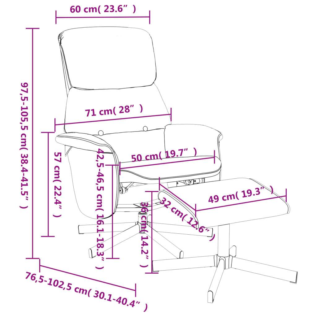 Fauteuil verstelbaar met voetenbank stof