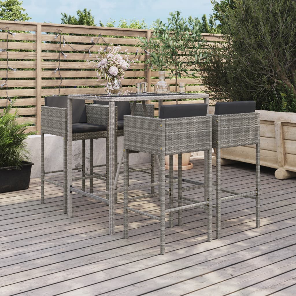 5-delige Tuinbarset met kussens poly rattan