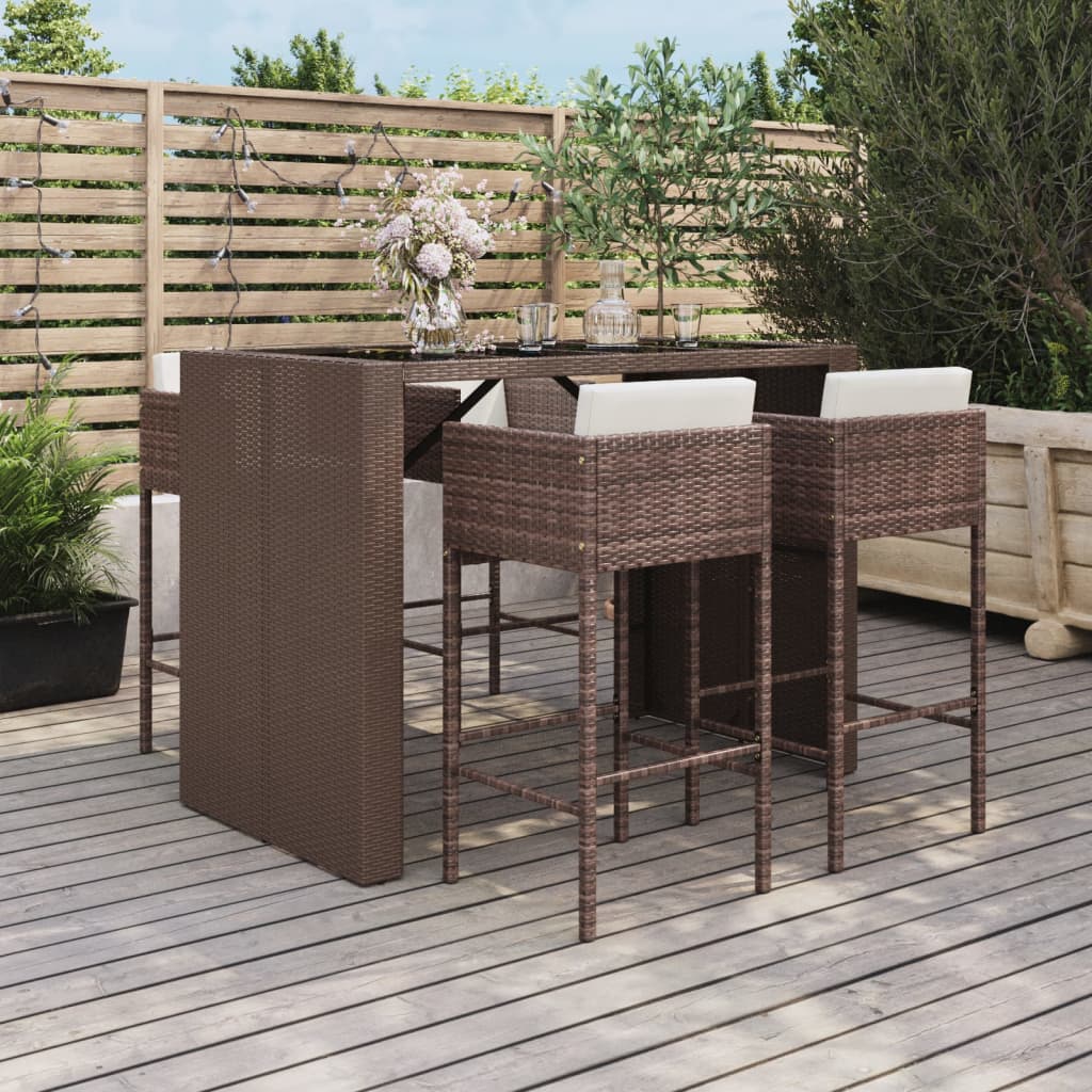 5-delige Tuinbarset met kussens poly rattan