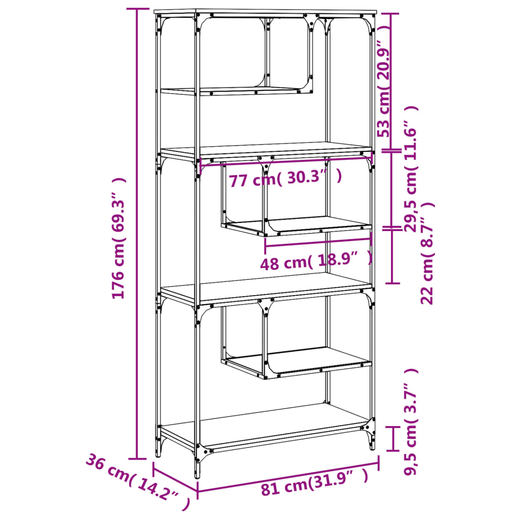 Boekenkast 81x36x176 cm bewerkt hout